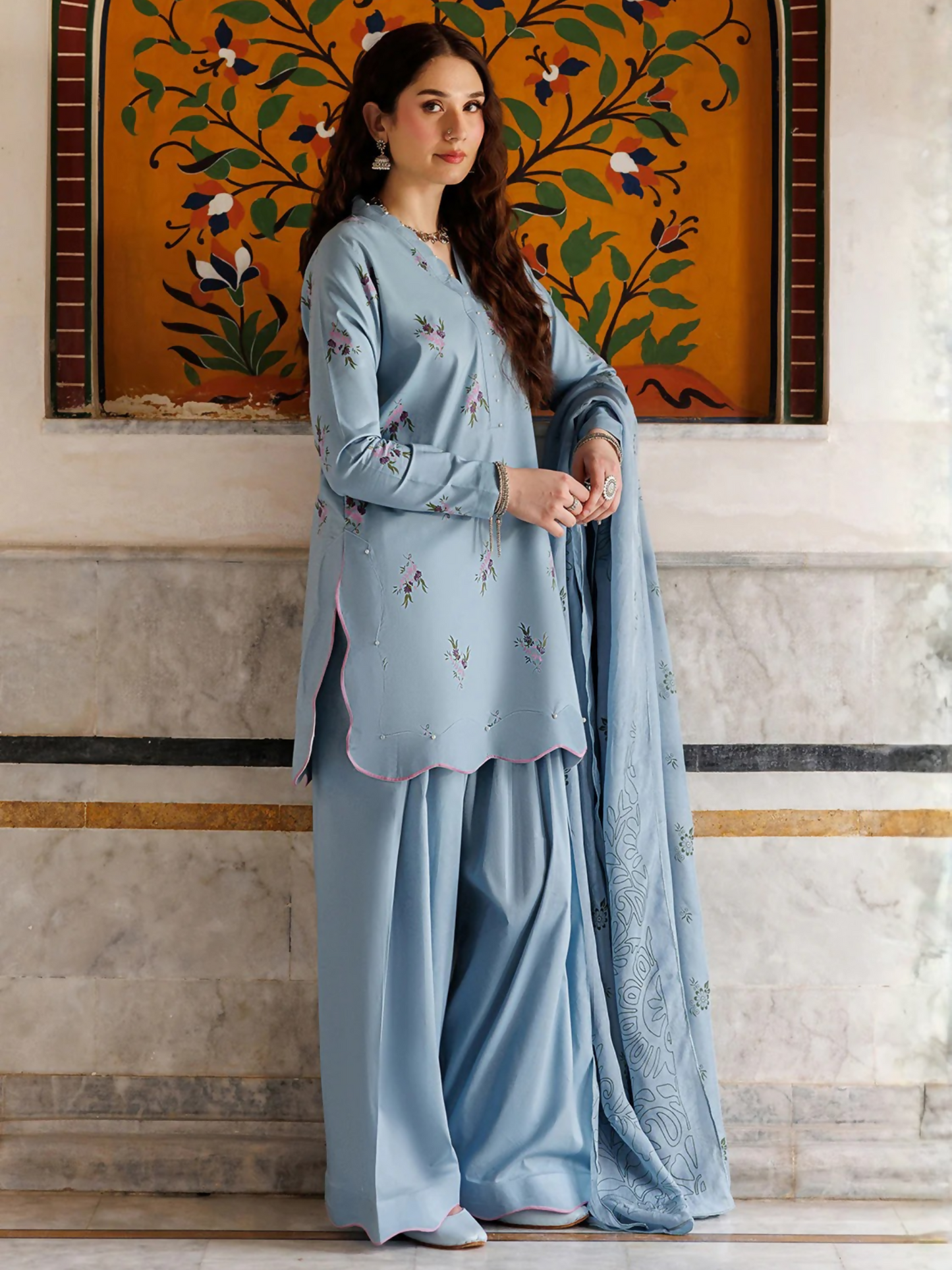 Blue Panache Apparel Noor Mahal Cotton Printed Stitched Suit-Zaanaya