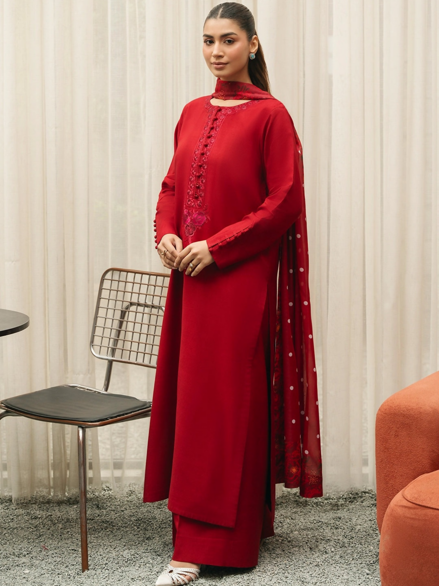 Mannat Clothing Suave Edit Raw Silk Embroidered Stitched Suit-Gazar