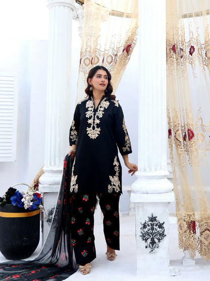 RB Pret & Couture Linen Embroidered Stitched 3-Piece Suit-06