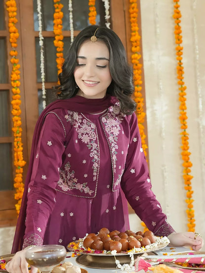 Panache Apparel Noore Eid Edit Sheesha Silk Embroidered Stitched Suit-Zeni