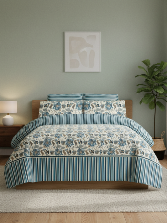 Dynasty Printed 3 Piece King Bedsheet Set-164