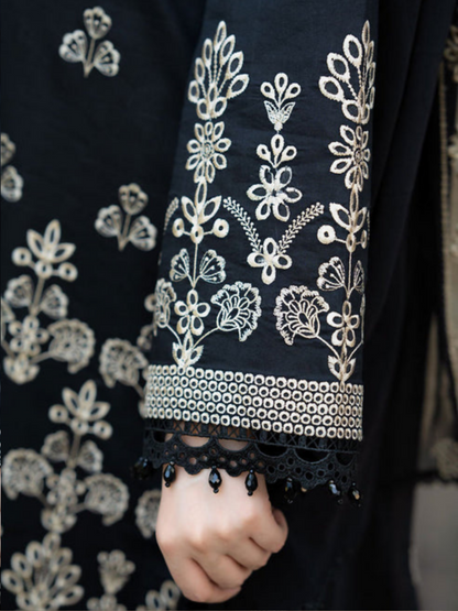 Tawakal Closet Cotton Embroidered Stitched 3-Piece Suit-Black