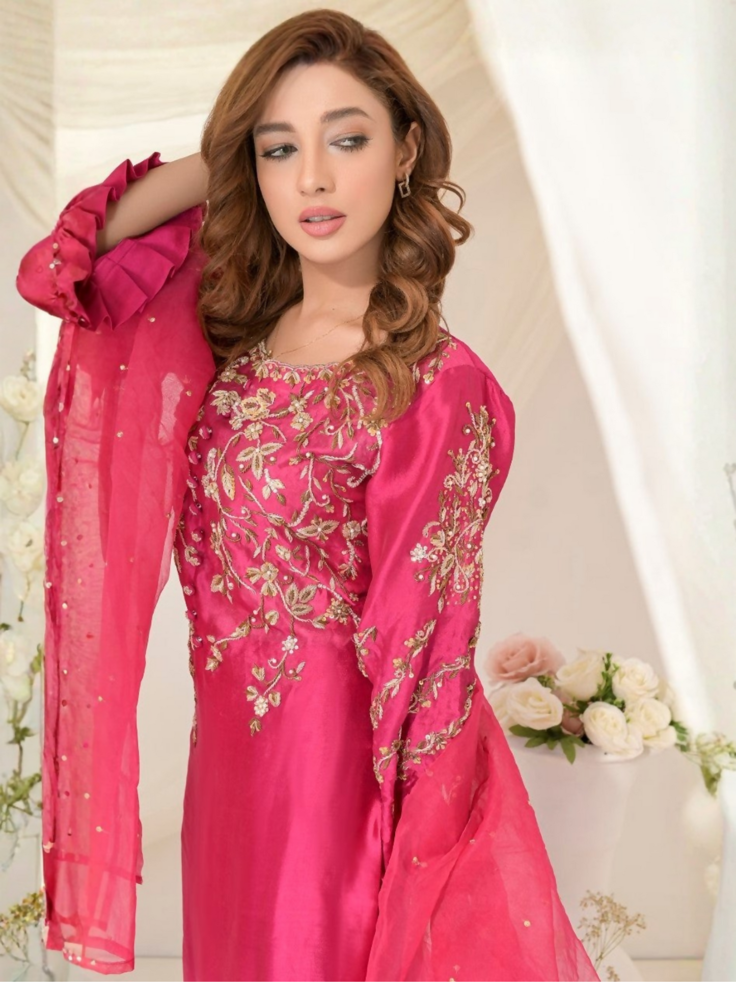 Ruby's Couture Gul-Bahar Silk Embroidered Stitched 3-Piece Suit-Gurleen