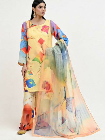 Imran Aftab Basant Mela Raw Silk Printed Unstitched 3-Piece Suit-IARP 04