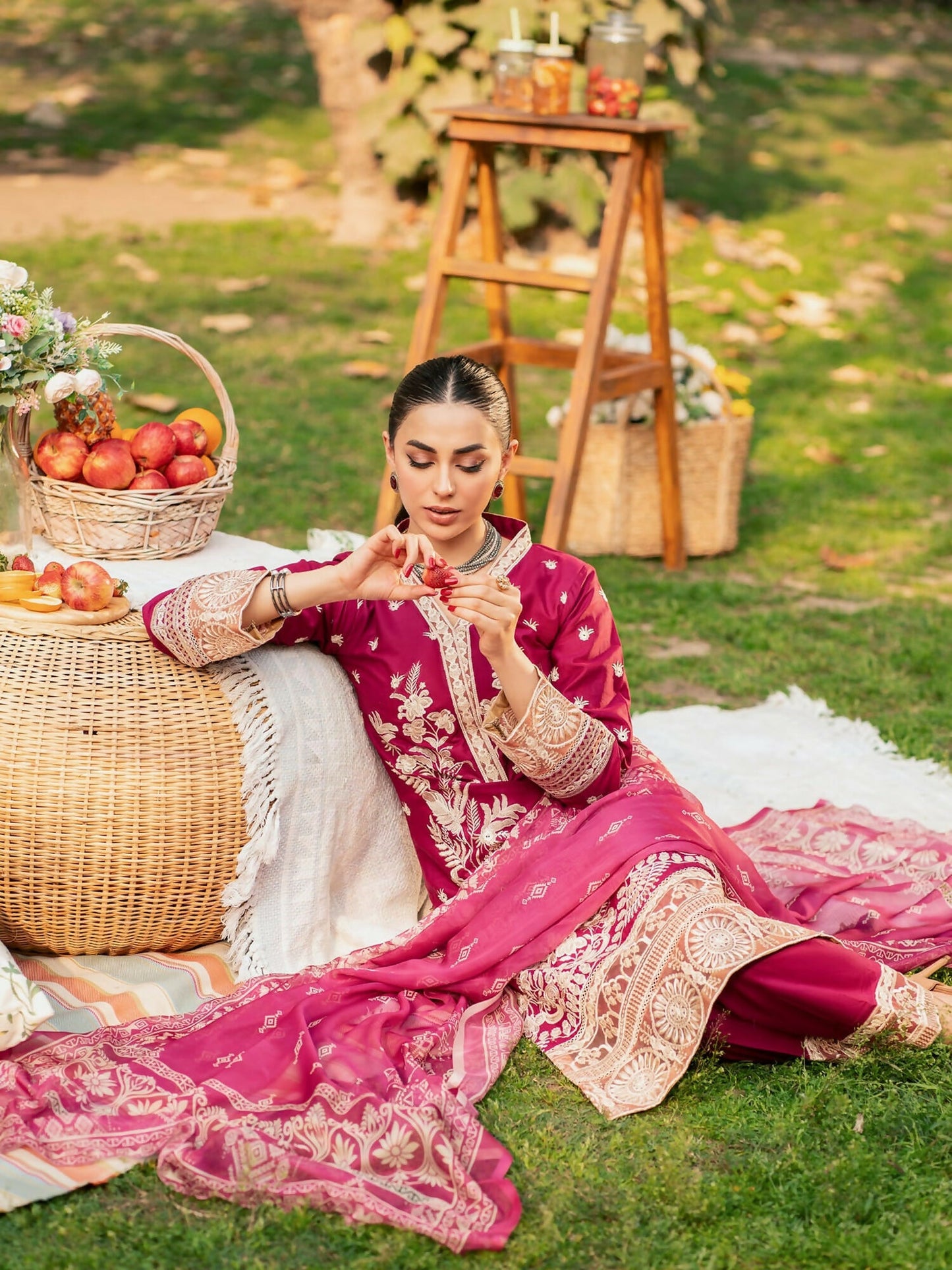 Panache Apparel Lawn Embroidered Stitched 2-Piece Suit-Azalea