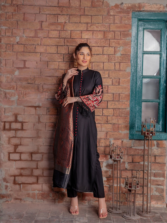 Panache Apparel Separates Linen Embroidered Stitched Gown-SY-001