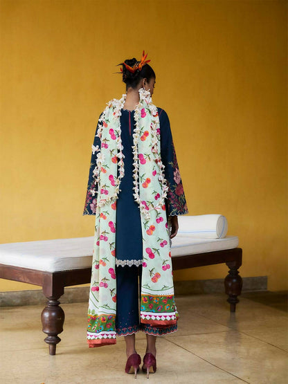 Jugnu by Hussain Rehar SS'25 Eid Pret Cotton Embroidered 3-Piece Suit-Silva