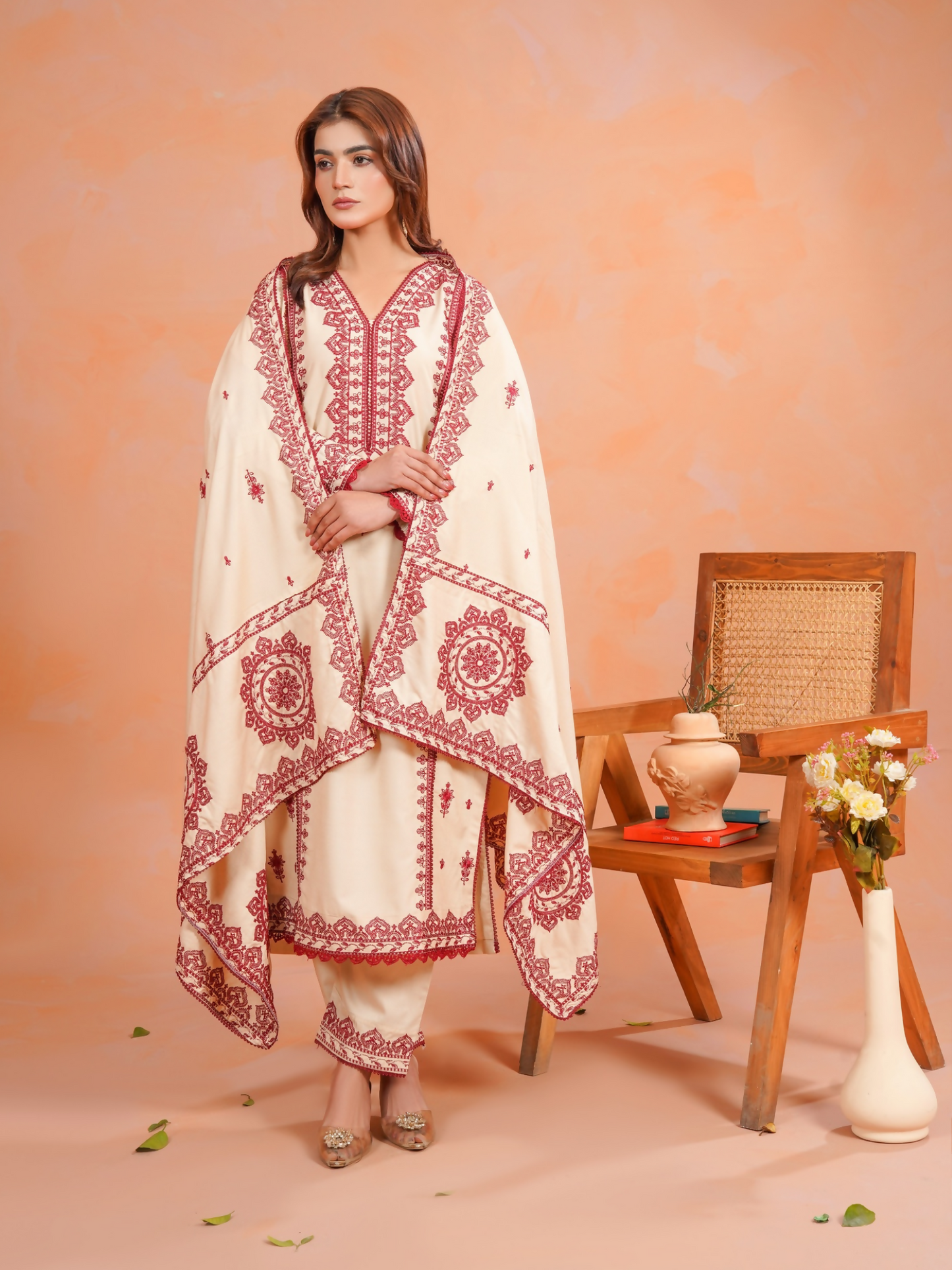 Tawakal Closet Dhanak Embroidered Stitched 3-Piece Suit-Aleesha