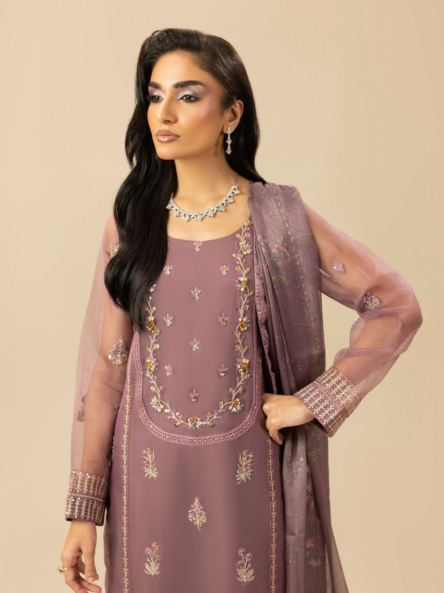 Shurooq Garden Of Dreams Organza Embroidered Stitched 3-Piece Suit-Lily