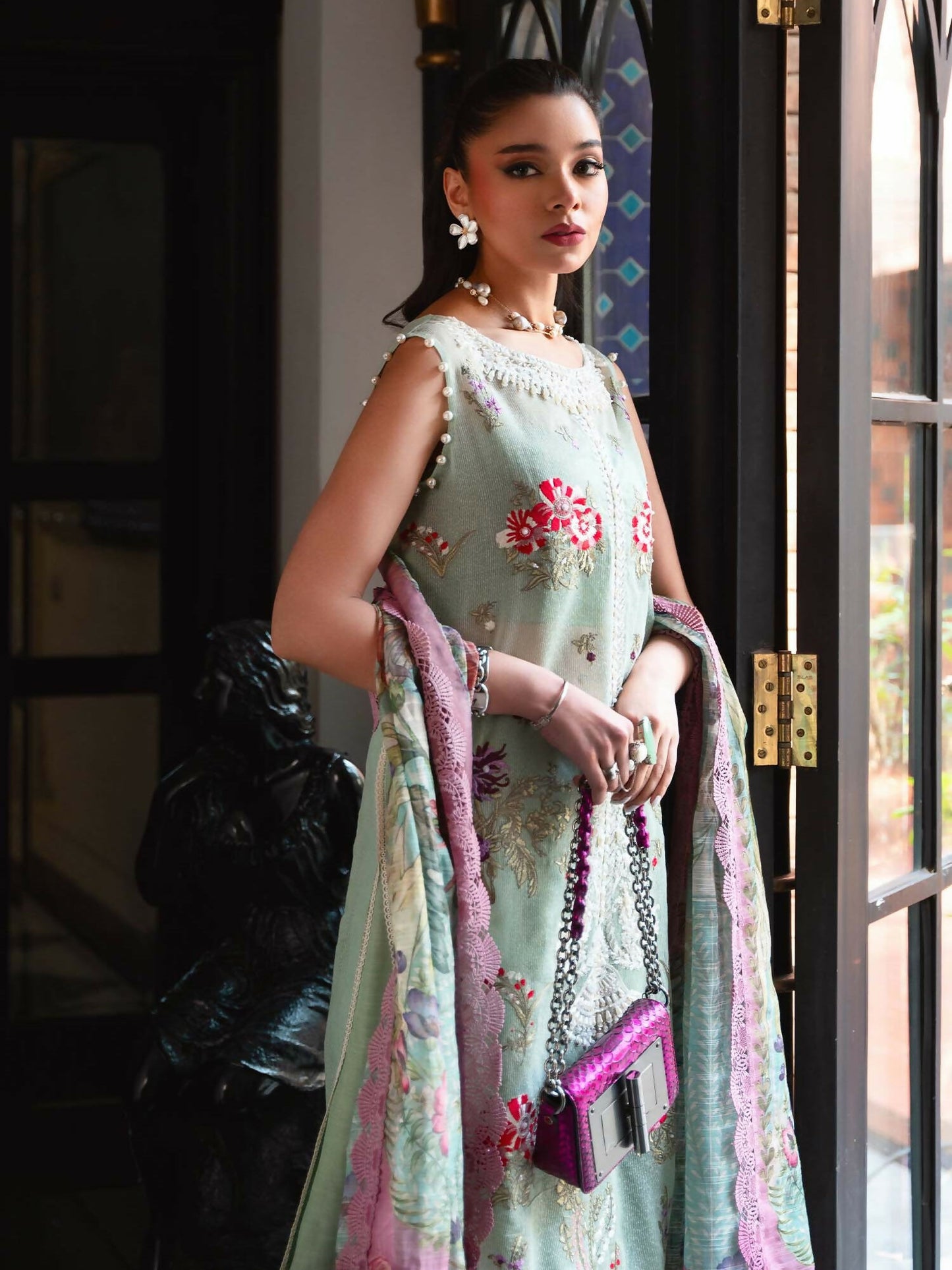 Shiza Hassan Aira Luxury Pret Cotton Net Embroidered Stitched 4-Piece Suit-Azure