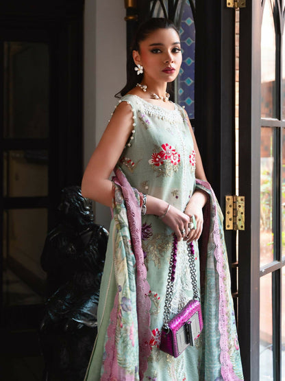 Shiza Hassan Aira Luxury Pret Cotton Net Embroidered Stitched 4-Piece Suit-Azure