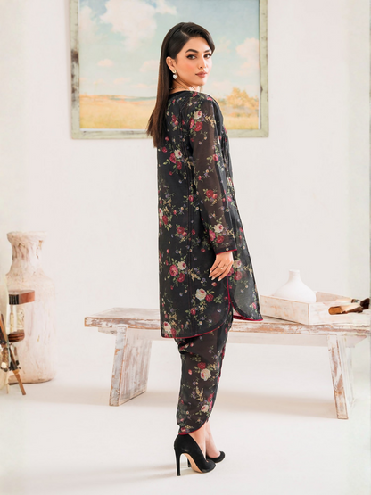 Panache Apparel Chambray Katan Printed Stitched 2-Piece Suit-Cosmos