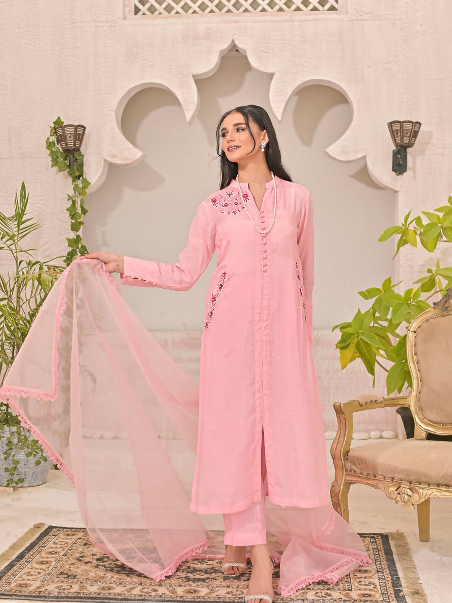 Ruby's Couture Panache Raw Silk Embroidered Stitched 3-Piece Suit-Ayzal