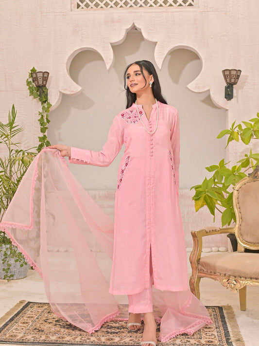 Ruby's Couture Panache Raw Silk Embroidered Stitched 3-Piece Suit-Ayzal