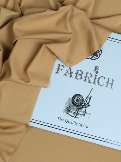 Mustard men’s unstitched wash n wear fabric by Fabrich, offering a luxurious soft-finish and refined details like designer buttons and brand label.