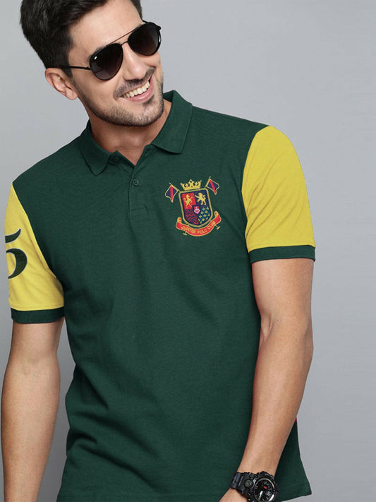 A man wearing a Jupiter maroon polo shirt with a classic collar, cuff grip rib, and embroidered badge on the chest
