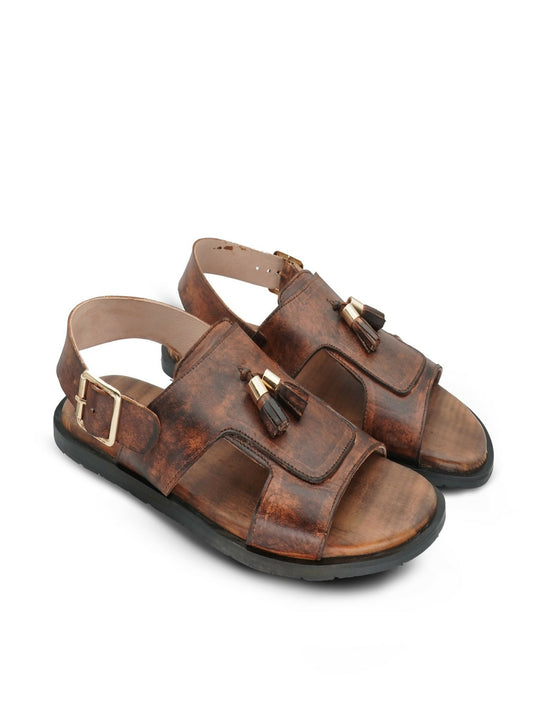 Men's brown cow leather sandals with rubber sole and 450-gram lightweight design, perfect for daily and casual wear by Royale Leather