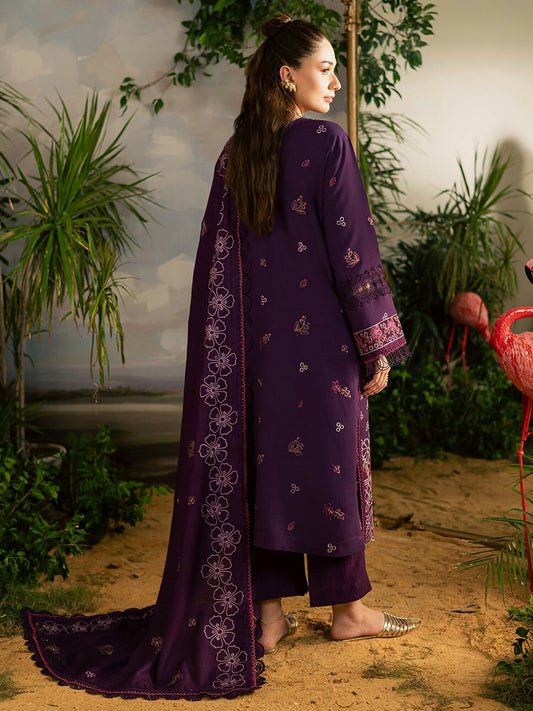 Mahnur Kaia Slub Linen Embroidered Stitched 3-Piece Suit-K- 01