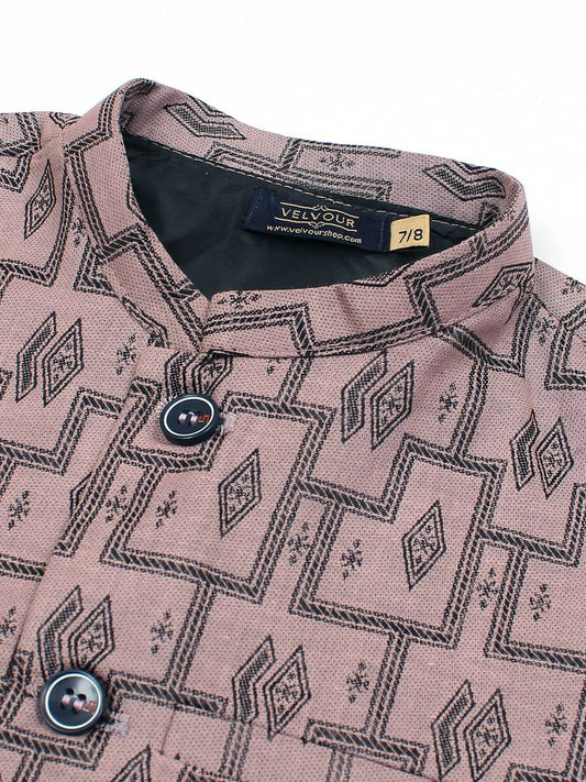 Velvour Boys Jacquard Printed Waistcoat-VW06-D