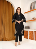 HU Studios Blackout Collection Lawn Embroidered Stitched 2-Piece Suit-Desert-Noir