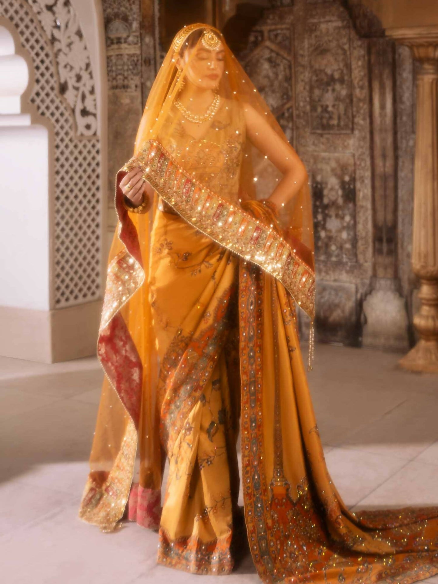 Shiza Hassan Shehnai Blended Silk Embellished Stitched Saree-Amavi