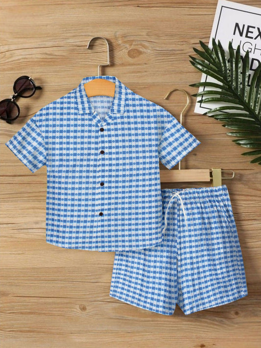 Blue Velvour Boys & Girls Printed Co-ord Set-VC16