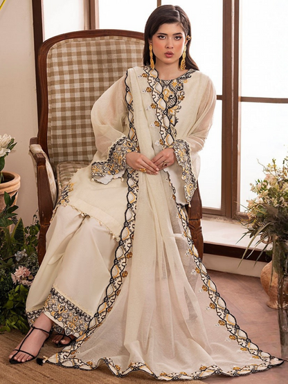 Shurooq L’amore Khaddi Net Embroidered Stitched 3-Piece Suit-Beatrice