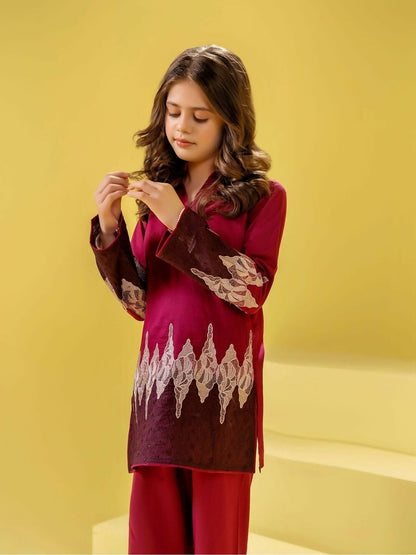 Velvour Girls Cotton Embroidered Stitched 2-Piece Suit-VG156-A