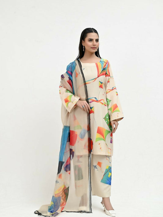 Imran Aftab Basant Mela Raw Silk Printed Stitched 3-Piece Suit-IARP 07