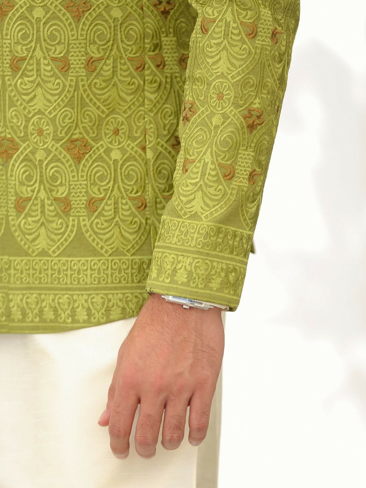 Gem Garments Afsanah Raw Silk Embroidered Prince Coat-Khadim