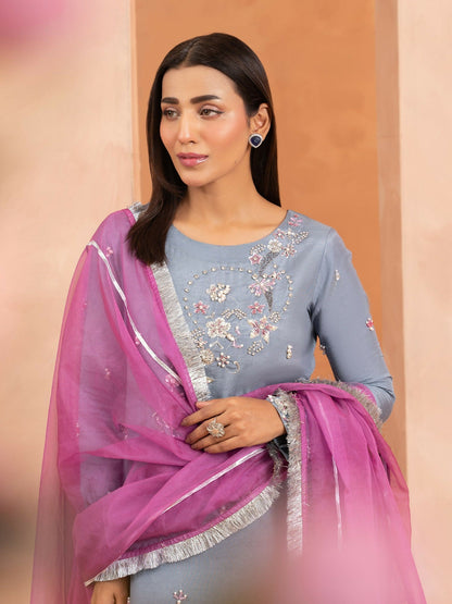 Allure By IH Luxury Pret Raw Silk Embellished Stitched 3-Piece Suit-Zade