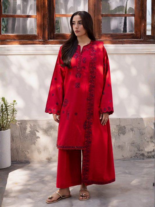 Mannat Clothing Laila Winter Pret '25 Karandi Embroidered Stitched Suit-Lila