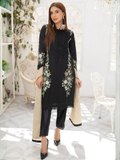 Black Manahil Arts Organza Embellished Stitched 3-Piece Suit-MN-05