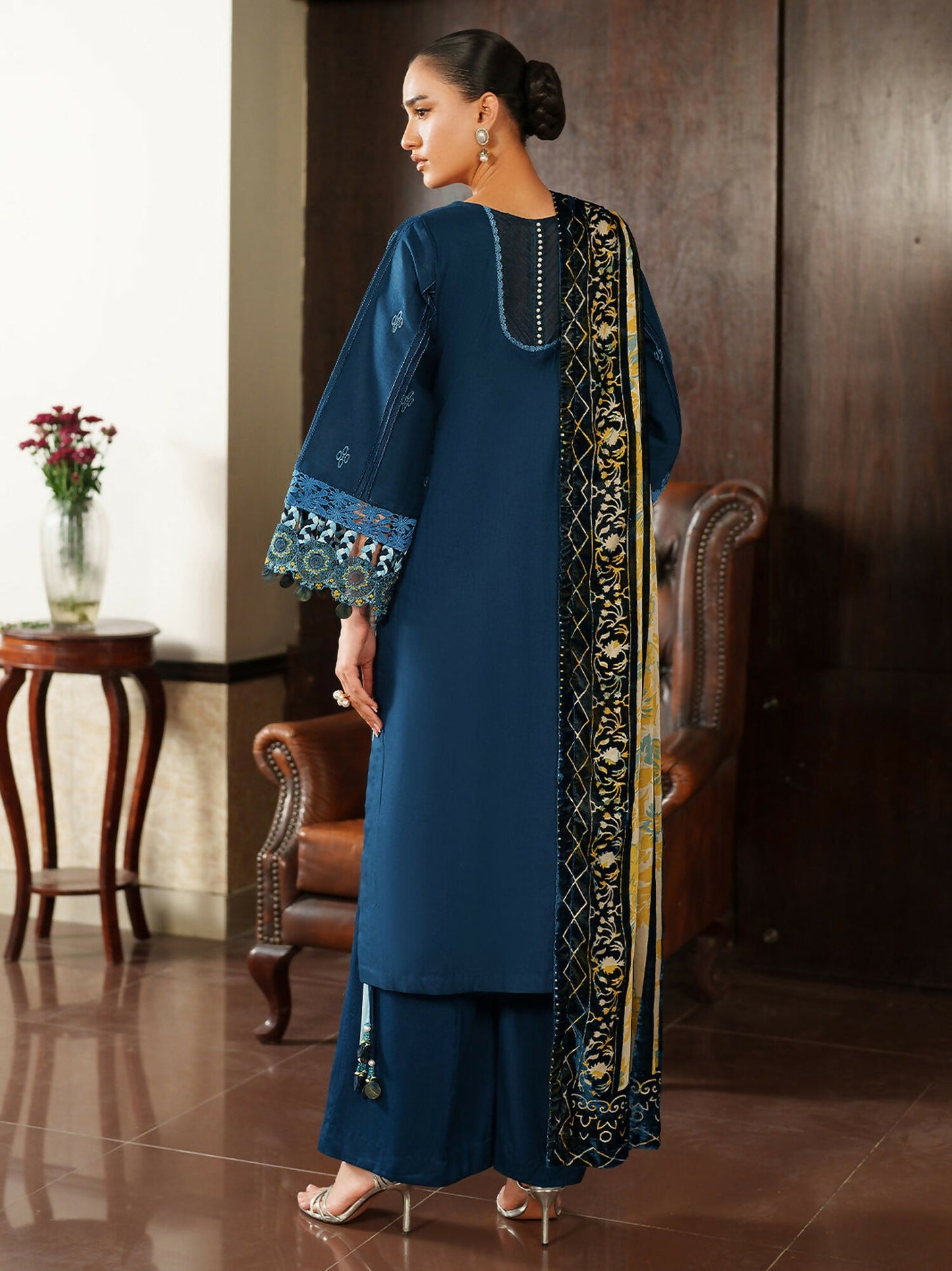 Parishay Panache Winter Corduroy Embroidered Stitched 3-Piece Suit-PNE-12