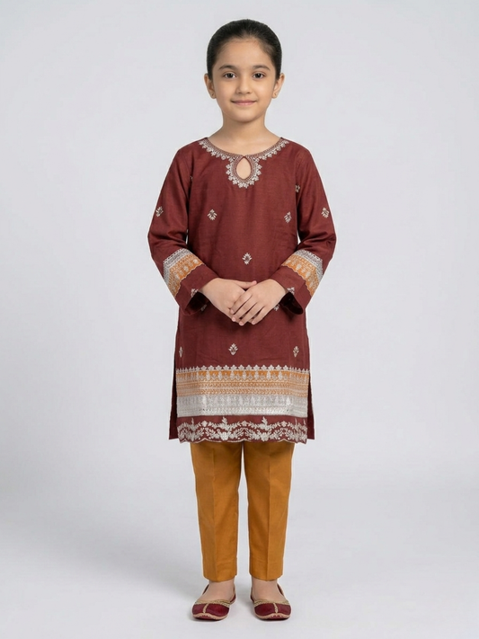 Maroon Bin Shaukat Pima Lawn Embroidered Stitched 2-Piece Suit