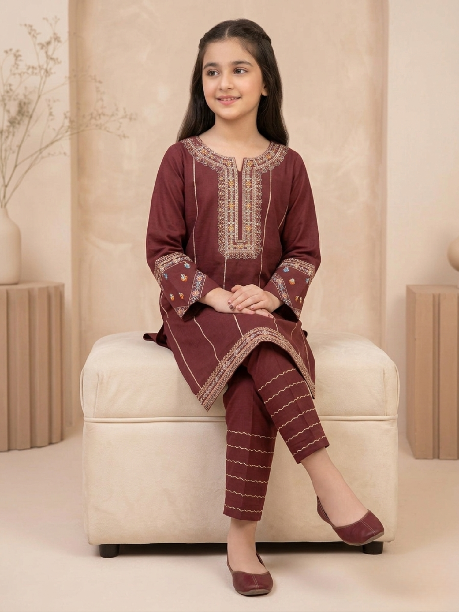 Burgundy Bin Shaukat Pima Lawn Embroidered Stitched 2-Piece Suit
