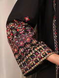 Black Silai Libas Linen Embroidered Stitched 3-Piece Suit-Black Horiya