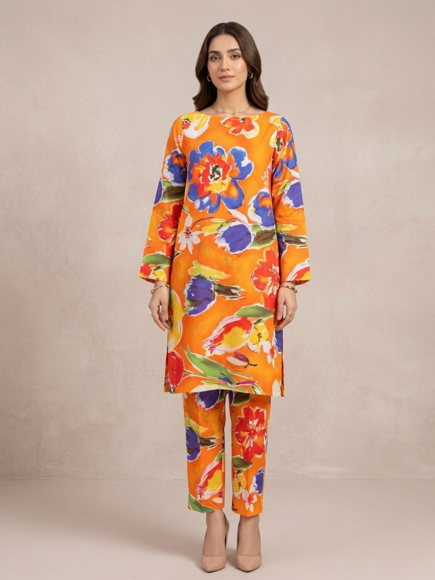 Orange Bin Shaukat Lawn Printed Unstitched 2-Piece Suit