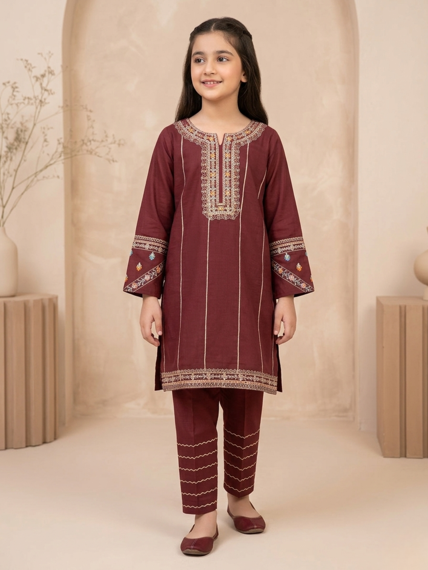 Burgundy Bin Shaukat Pima Lawn Embroidered Stitched 2-Piece Suit