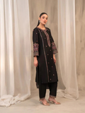 Black Silai Libas Linen Embroidered Stitched 3-Piece Suit-Black Horiya