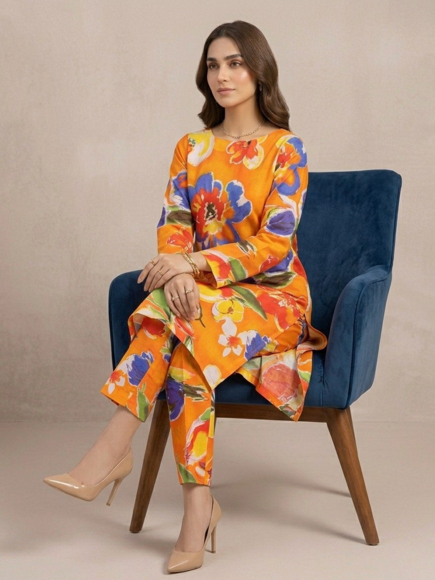 Orange Bin Shaukat Lawn Printed Unstitched 2-Piece Suit