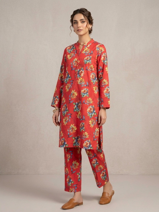 Red Bin Shaukat Lawn Printed Unstitched 2-Piece Suit