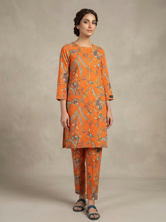 Orange Bin Shaukat Lawn Printed Unstitched 2-Piece Suit
