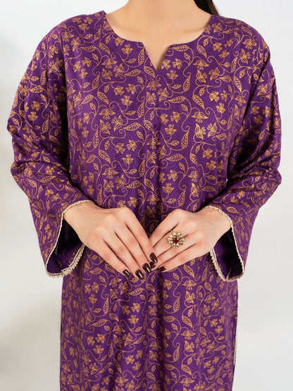 Stylish Collection Enchant Pret Linen Printed Co-Ord Set-Leaf Purple