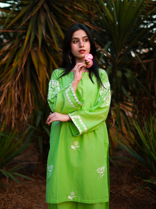 Kachy Dhaagy 2-piece embroidered lawn with sequence embroidery shirt and trousers.