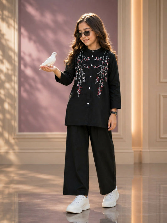 Velvour Girls Cotton Embroidered Co-Ord Set-VG213-A