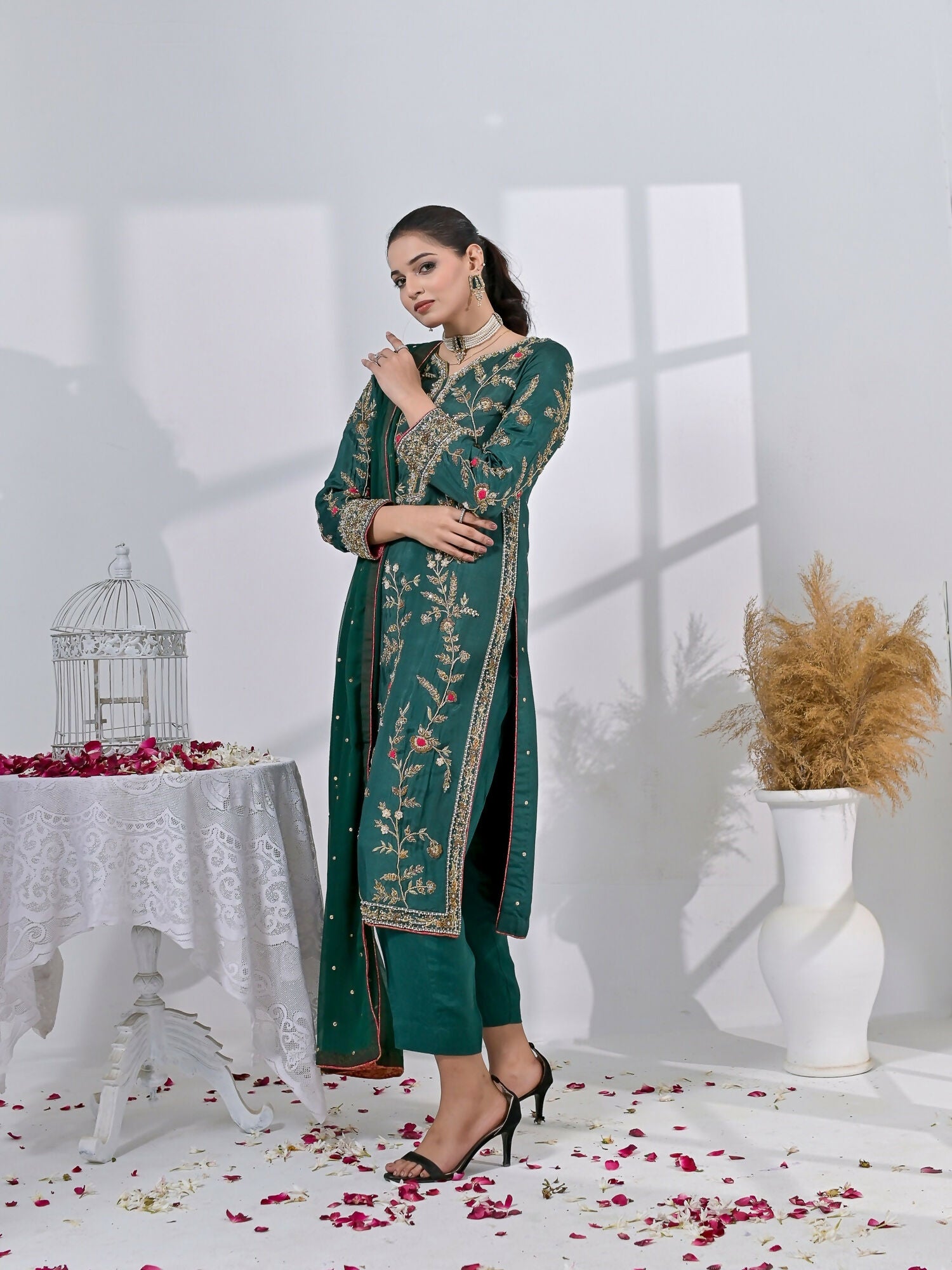 Ruby's Couture Chamak Dhamak Sheesha Silk Embellished Stitched 3-Piece Suit-Zaabya