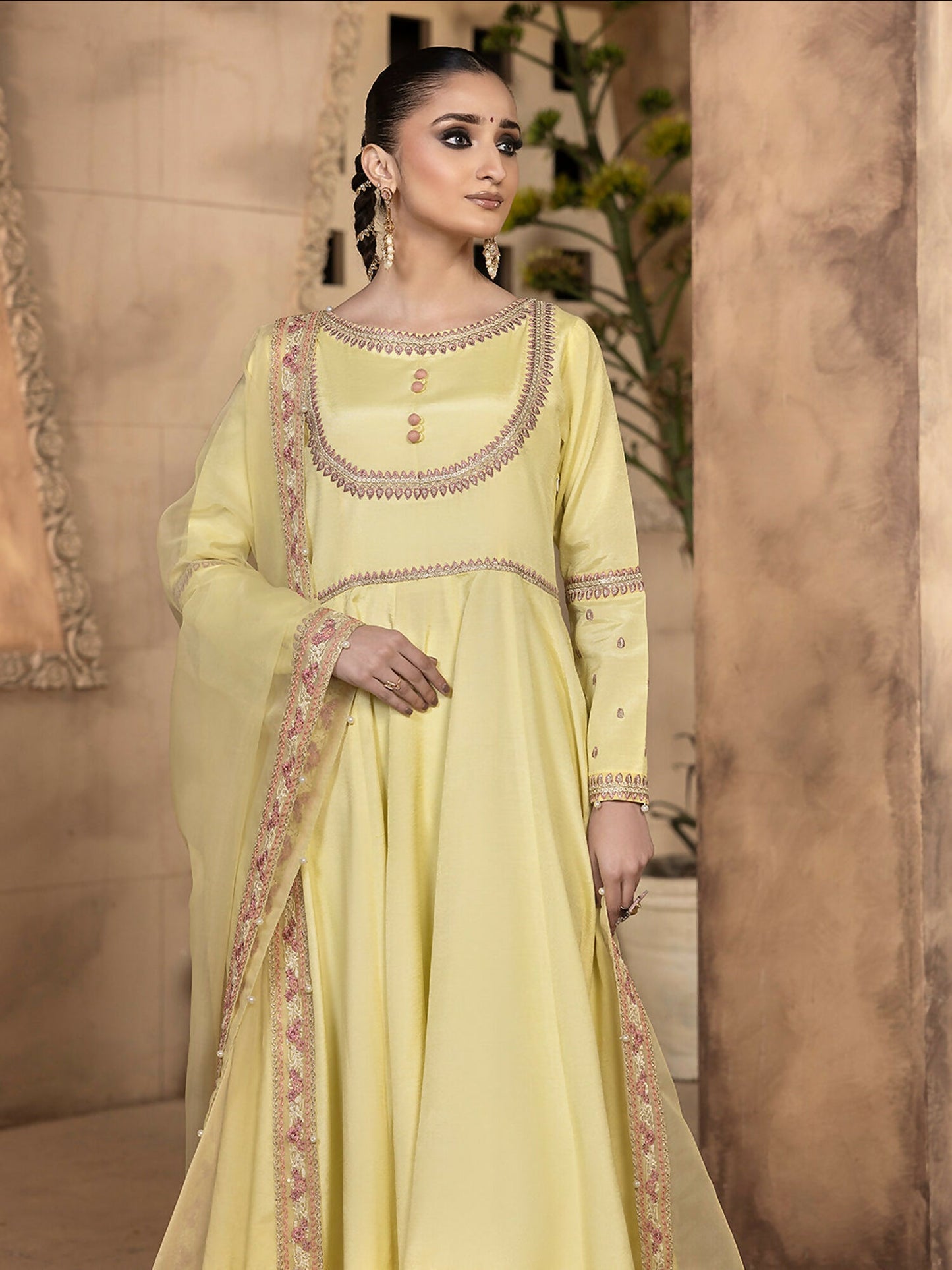 Hemstitch Raw Silk Embellished Stitched Pishwas-Sehar