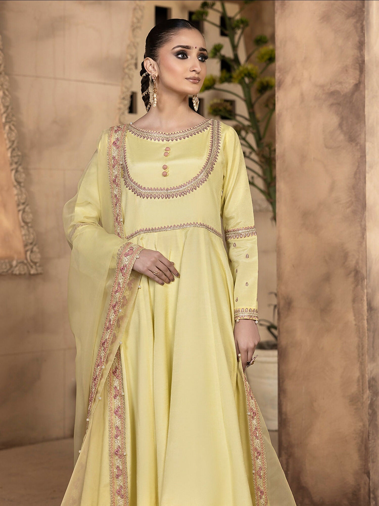 Hemstitch Raw Silk Embellished Stitched Pishwas-Sehar