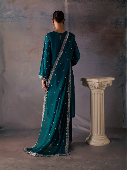 Allure By IH Be-My-Guest Thai Silk Embroidered Stitched 3-Piece Suit-Pine